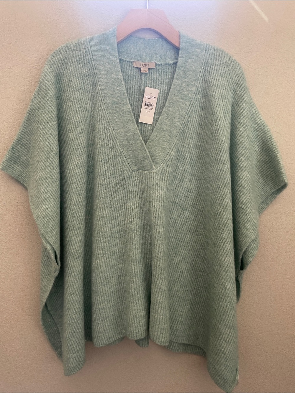 LOFT Mint Green V-Neck Ribbed Poncho